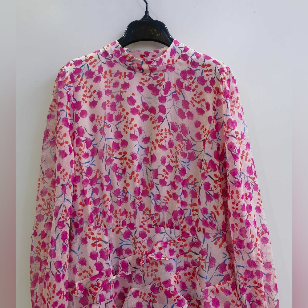 Saloni Isa Silk Georgette Tiered Ruffle Midi Dress - Picture 6 of 15